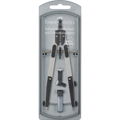 Faber-Castell Compas de Ajuste Rapido 3.5mm - Articulaciones en ambos Brazos - Para Circunferencias de hasta Ø 390mm - Accesorios de Recambio - Adaptador Universal