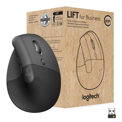 Logitech Lift Ratón Inalámbrico Vertical para Diestros 4000 DPI Gris-Negro