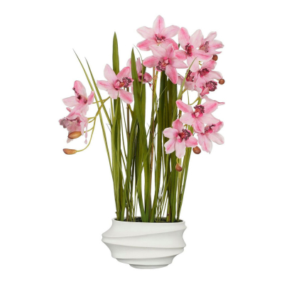 Planta artificial cymbidium orquidea barco rosa con maceta