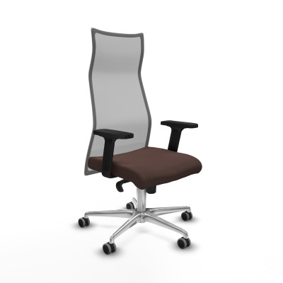 Albacete malla sincro malla gris similpiel marrón oscuro brazos 2D base aluminio ruedas 65mm engomadas
