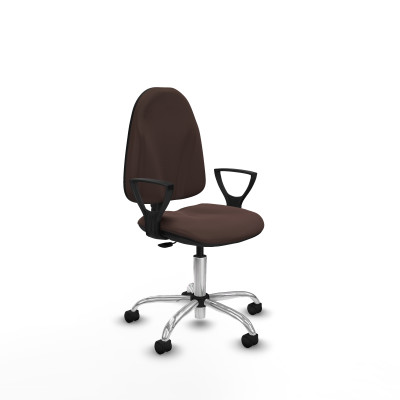 Algarra CP similpiel marrón oscuro brazos fijos base cromada ruedas nailon 50mm