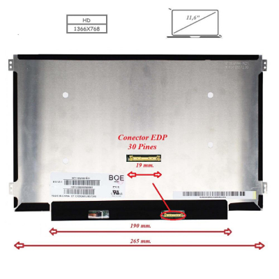 Pantalla para portátil LED 11.6 Slim 30 Pines WXGA Brackets laterales