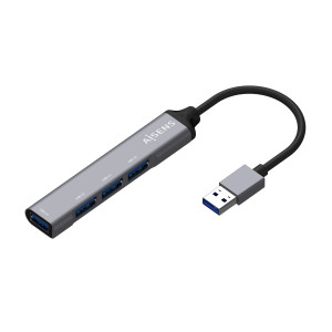 Aisens - Hub Usb 3.0 Aluminio, Tipo A/M-4Xtipo A/H, Gris, 10Cm