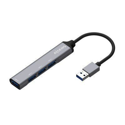 Aisens - Hub Usb 3.0 Aluminio, Tipo A/M-4Xtipo A/H, Gris, 10Cm