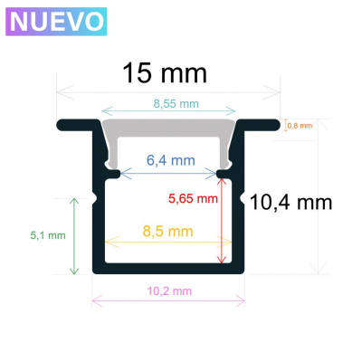 Perfil LED Empotrar 15x10,4mm Opal 2m