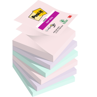Post-It Super Sticky Pack de 6 Blocs de 90 Notas Adhesivas Reposicionables - Forma Cuadrada - 76x76mm - en Zig-Zag - Colores Surtidos