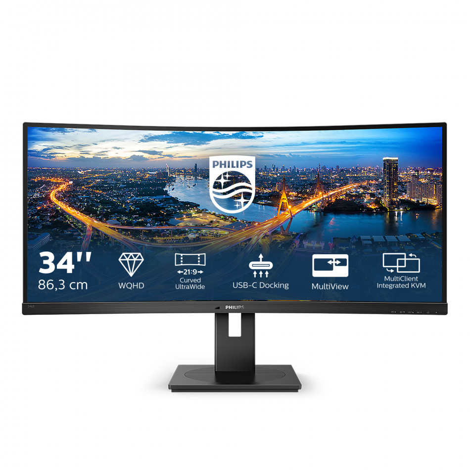 Philips B Line 346B1C - Monitor LED - curvado - 34" - 3440 x 1440 UWQHD @ 100 Hz - VA - 300 cd/m² - 3000:1 - 5 ms - HDMI, DisplayPort, USB-C - altavoces - negro textura