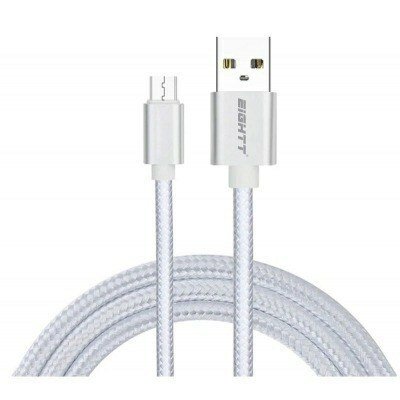 CABLE EIGHTT USB A MICROUSB 1MTS TRENZADO DE NYLON PLATA. CARCASA DE ALUMINIO