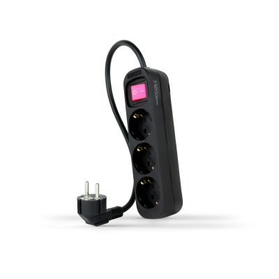 Regleta de Enchufes con 3 Tomas con Interruptor, 1.4 m, Negro