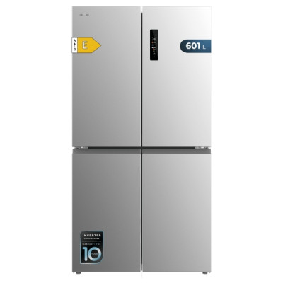 Cecotec Bolero CoolMarket 4D 601 Inox E Frigorifico Americano 4 Puertas - Capacidad 601L - Compresor Inverter - Acero Inoxidable - Pantalla en Puerta - Clase E - 90.5x73x177.5cm - Color Acero