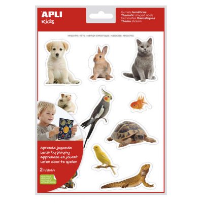 Apli Gomets Tematicos Realistas de Mascotas - 22 Gomets en 2 Hojas - Imagenes Realistas para Relacionar Animales Domesticos - Adhesivo Removible - Normas EN-71 y FSC - Adhesivo Base Agua - Libre de Di