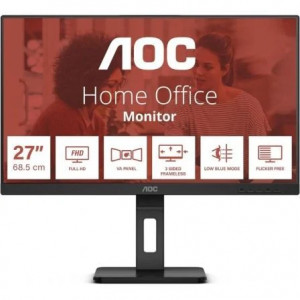 Monitor AOC 27E3QAF, 27 pulgadas, Full HD (1920×1080), IPS, 100 Hz, 4 ms GtG, altavoces, altura regulable, HDMI, DisplayPort, clase E, negro