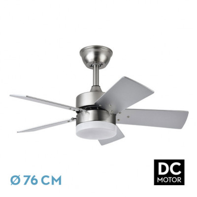 Ventilador Dc Marta 36w Niquel 5 Aspas Rev. Haya/plata 41x76d 3060lm C/ Remoto, Memoria Y Temporizador 3000k,4000k,6000k