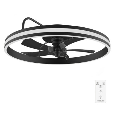 Cecotec EnergySilence LampAero 650 FlowLight Ventilador de Techo con 5 Aspas y Luz - 20W - Aro LED con 3 Tonos - Diametro de 22 - 6 Velocidades - Temporizador - Modo Invierno - Color Negro