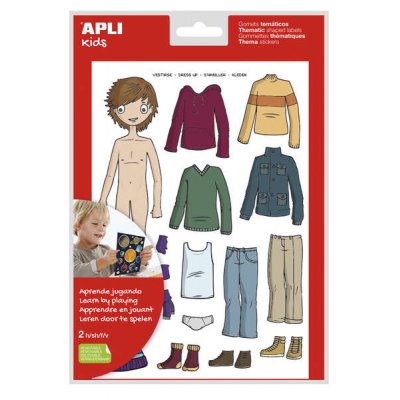 Apli Bolsa de Gomets Tematicos Vestirse Niño - 35 Gomets - Adhesivo Removible - Desarrollados con Educadores - Normas EN-71 y FSC - Adhesivo Base Agua - Libre de Disolventes - ECF - 100% Reciclables -