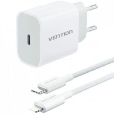 Cargador de Pared Vention G17W0-EU/ 1xUSB Tipo-C + Cable Lightning/ 20W