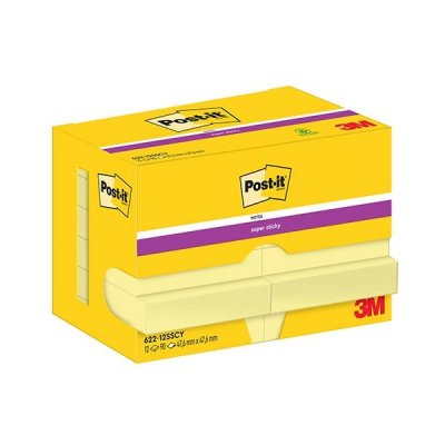 POST-IT Paq.12 notas adhesivas Super Sticky 47,6x47,6mm 90h/bloc amarillo