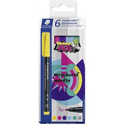 Staedtler Lumocolor 317 Pack de 6 Rotuladores Permanentes - Punta Media Redonda - Trazo 1mm Aprox - Capuchon con Clip - Secado Rapido - Colores Surtidos