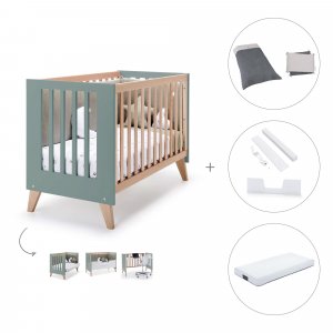 Cuna-cama colecho (4en1) 60x120 cm madera/eucalipto + colchón + textil Stone Grey · Nexor