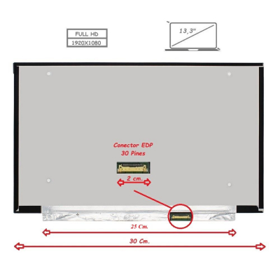 Pantalla para portátil LED 13.3 Slim 30 pines Full HD Sin Brackets Ancho 300mm