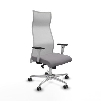Albacete malla sincro malla blanca similpiel gris brazos blancos base aluminio ruedas 65mm engomadas