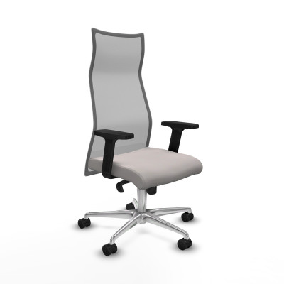 Albacete malla sincro malla gris similpiel blanco brazos 2D base aluminio ruedas 65 mm nailon