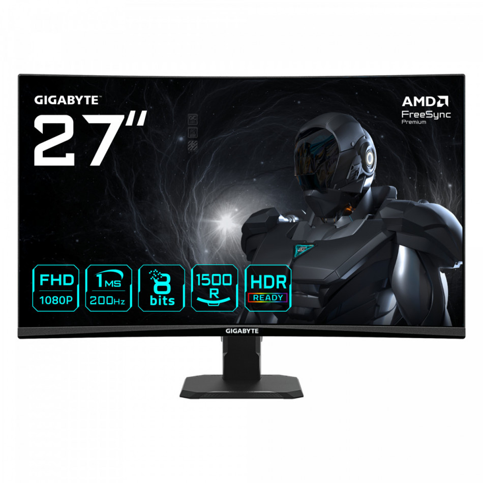 GS27FCA Monitor gaming curvo 27 FHD - 1920 x 1080, 200Hz, 1ms, 250 cd/m², FreeSync Premium, HDR Ready, HDMI 2.0, DisplayPort 1.4