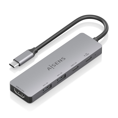 AISENS - USB-C DOCK 5 EN 1, USB-C A 1xHDMI 2xUSB-A 1xUSB-C 1xUSB-C PD, GRIS, 15CM