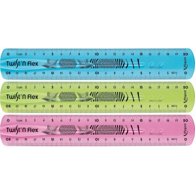 Maped Twist´n Flex Regla de Flexible 20cm - Irrompible - Doble Graduacion - Colores Aleatorios Azul, Rosa y Verde