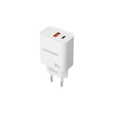 Cargador de Pared Nanocable 10.10.2011/ 1xUSB/ 1xUSB Tipo-C/ 30W/ Blanco