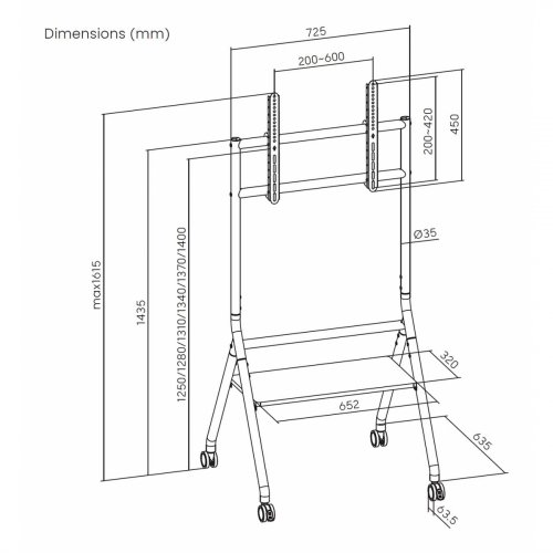 AISENS - SOPORTE DE SUELO ECO CON RUEDA, 1 BANDEJA PARA PANTALLA INTERACTIVA/TV 80KG DE 37-86, BLANCO+MADERA