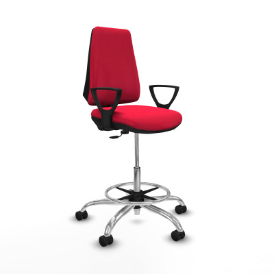 Taburete Elche CP bali rojo brazos fijos base cromada ruedas 65mm nailon