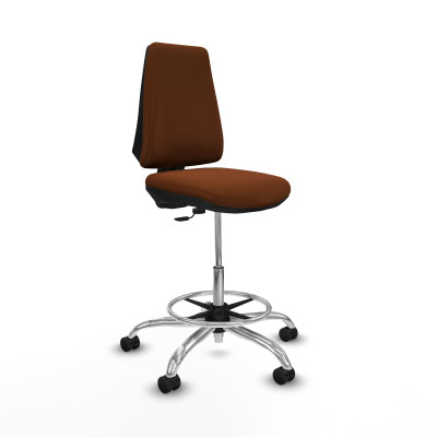 Taburete Elche CP similpiel marrón base cromada ruedas 65mm nailon