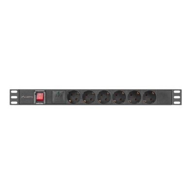 Regleta lanberg 1u 16a rack 19 pulgadas 6x socket schuko negro 2m