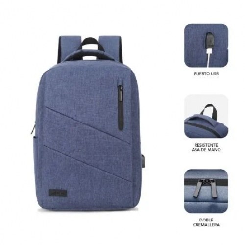 Mochila Subblim City Backpack para Portátiles hasta 15.6/ Puerto USB/ Azul