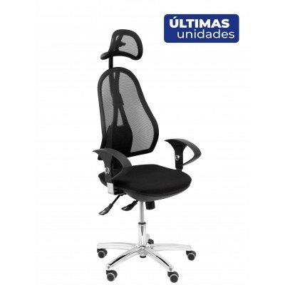 Silla Socuéllamos sincro malla negra asiento tela negra brazos regulables con cabecero