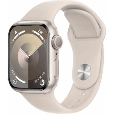 Apple Watch Series 9/ GPS/ 41mm/ Caja de Aluminio Blanco Estrella/ Correa Deportiva Blanco Estrella S/M