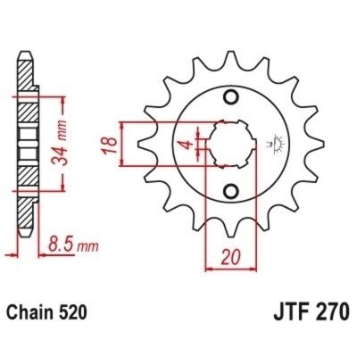 Piñón JT 270 de acero con 12 dientes GOES 125 / Honda 125 JTF270.12