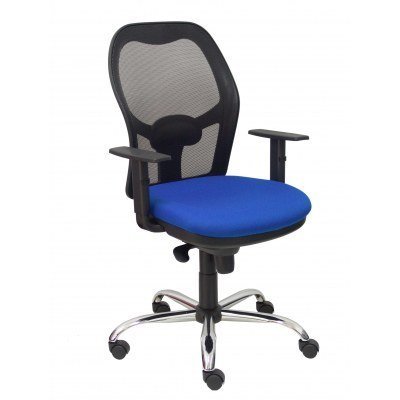 Silla Jorquera malla negra asiento bali azul brazos regulables base cromada