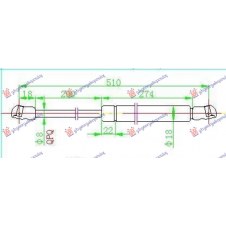 GAS SPRING TAIL GATE S.W. (508L-550N)