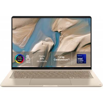 ASUS Zenbook 14 OLED UX3480AA-SU536W Copilot+ PC - Ordenador Portátil WQXGA+ 120Hz (Intel Core Ultra 7 355, 24GB RAM, 512GB SSD, Graphics, Windows 11 Home) Beige Zabriskie - Teclado QWERTY español