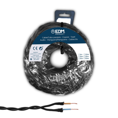 Carrete cable paralelo textil trenzado h05vv-f 2 x 1,50 mm² negro, 5 m