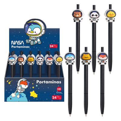Dohe Expositor de 24 Portaminas 0.5mm - Grip de Caucho - Decorados con Motivos de Astronautas-Animales