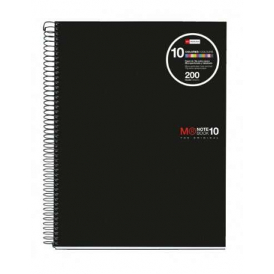 Miquel Rius Notebook10 Cuaderno de Espiral Formato A4 - 200 Hojas de 70gr Microperforadas con 4 Taladros - Cubiertas de Polipropileno - Cuadricula 5x5 - Color Negro