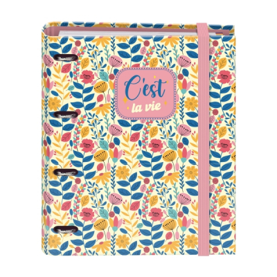 Dohe C´est la Vie Carpeta de 4 Anillas Mixtas de 35mm con Recambio de 100 Hojas - Formato Folio - Cierre con Goma - Incluye 4 Separadores y Sobre de Polipropileno