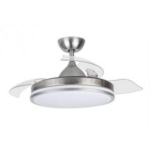 Ventilador de techo Orbegozo CP121105, 105 cm, 35W, 2520 lúmenes, 6 velocidades, 3 aspas retráctiles, temporizador 8 horas, muy silencioso, mando a distancia, luz LED 36W, inox
