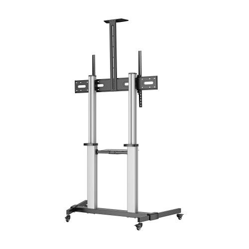 AISENS - SOPORTE DE SUELO PRO CON RUEDAS, BANDEJAS PARA DVD Y SOPORTE DE CÁMARA PARA MONITOR/TV 100KG DE 60-100, NEGRO-PLATA