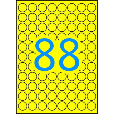 Apli Pack de 704 Etiquetas Redondas Ø 16mm - 8 Hojas A5 por 88 Etiquetas - Adhesivo Permanente - Color Amarillo