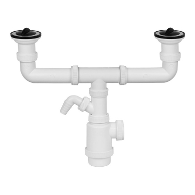 Sifon doble de botella extensible v70 con toma de lavavajillas + tapones