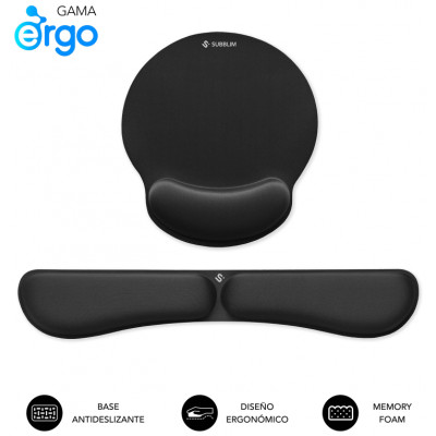 PACK SUBBLIM ERGO MEMORYFLEX -REPOSAMUÑECAS TECLADO Y RATON NEGRO